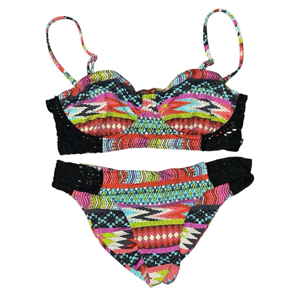 NEW Billabong Swim Colorful Bikini Set w/ Bustier top & Scrunch Bum